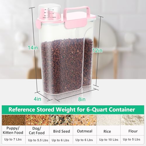 TBMax Cat Dog Food Container 5 to 7 lbs, Secondary Pet Food Storage Beyond a Large Dog Food Bin for Daily Use, Easy-Pouring Bird Seed Dispenser, Portable Travel Kibble Container for Outdoor Feeding - color: Pink, size: 6 Qt