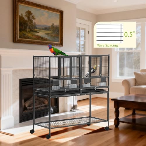 43" Big Bird cage with Stand;Stackable Cockatiel cage for Birds;Metal Large Bird cage with Divider;Flight Bird cage Large Space;Parakeet cage for Canaries,Finch,Budgie,Lovebirds
