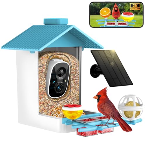 TayePin Bird Feeder with Camera Solar Powered & AI Identify 10,000+ Birds Species, 2.4Ghz WiFi Smart Feeding, 2K HD Live Video for Outdoor, IP65 Waterproof, Instant Arrival Alerts, Bird Lover Gifts