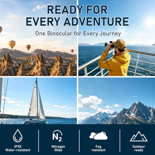 TRV 10x42 Waterproof Binoculars for Adults, Cruise & Travel | Alaska Cruise Travel Sharp Bright Binoculars for Whale Watching, Glacier Viewing, Boating & Coastal Adventure - size: 10x42