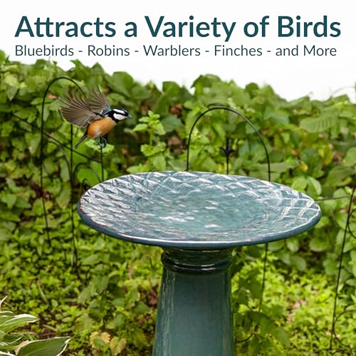 Sunnydaze Outdoor Ceramic Bird Bath, 22.5” H, Glazed Bowl, Turquoise Finish | 2-Piece Birdbath, 6 Cup Water Capacity, UV & Frost-Resistant, Easy Assembly, Shallow Bird Bath Bowl with Pedestal for Garden - style: Turquoise Glazed with Glazed Pedestal