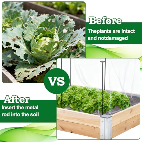 Metal Garden Netting Kit, 6 Pack 2.6ft Raised Garden Bed Net Support Stakes with 13×10ft Fine Mesh Insect Netting 12pcs Clips Bird Barrier Screen Cover for Protect Plant Vegetable Row from Animals Bug - color: 6 Poles With 10×13 Ft Netting