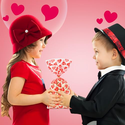 Valentines Treat Bags, 100 PCS Valentines Goodie Bags, Valentines Day Plastic Goodie Candy Goody Cookie Favor Ziplock Cellophane Treat Bags for Classroom Party Small Mini Valentines Gift Bags Bulk - color: 100pcs-Valentine bags
