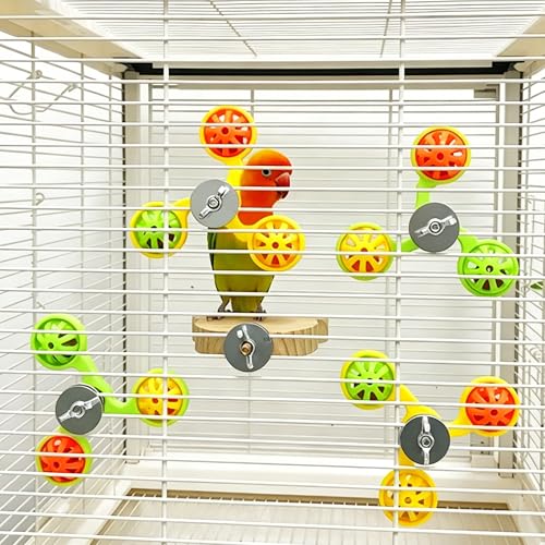 Spinning Bird-Toys Bird Cage Toys & Bird Perch Parrot-Parakeet Budgie Cockatiel Conure Macaw Chicken Parrot Enrichment Cage Accessories Small Animal Chewing Toy (Yellow Spinner Bell) - color: Yellow Spinner Bell
