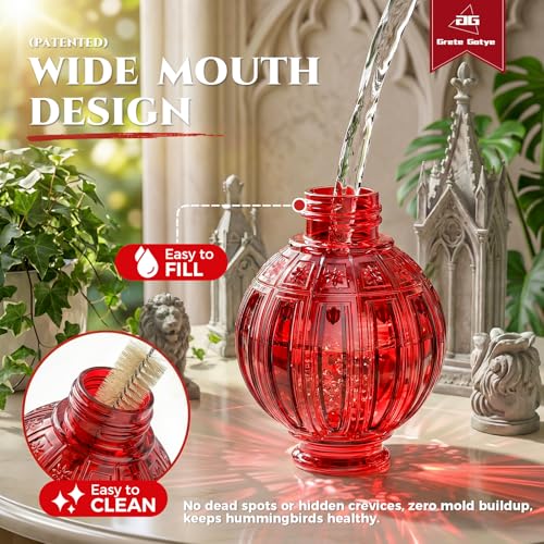 2 Pack Glass Hummingbird Feeder for Outdoors Hanging, Bird Nectar Feeder with Perch & 5 Flower Feeding Ports, 26 Oz Leak Proof for Outside Garden Decor Backyard, Gifts for Women Mom, Red + Blue - color: Red + Blue