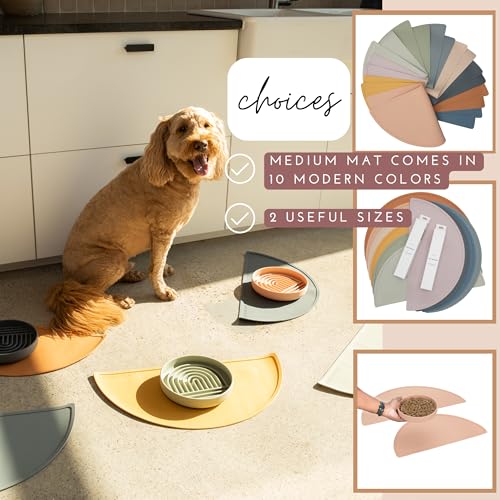 Waterproof Silicone Dog Food Mat – Medium Size Non-Slip Pet Bowl Mat, Raised Edge Design, Easy-to-Clean Pet Food Placemat for Dog & Cat Bowls, 21" Across x 10.5" Deep - Spruce - color: Spruce, size: Medium