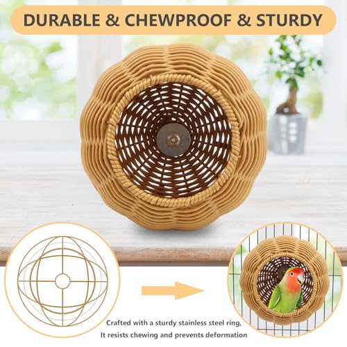 Hypeety Rattan Steel Frame Bird Nest for Cage Chewproof Bed with Cushion | Sturdy, natural rattan, removable soft plush pad, washable bird hammock, fits most cages, suitable for budgies/lovebirds