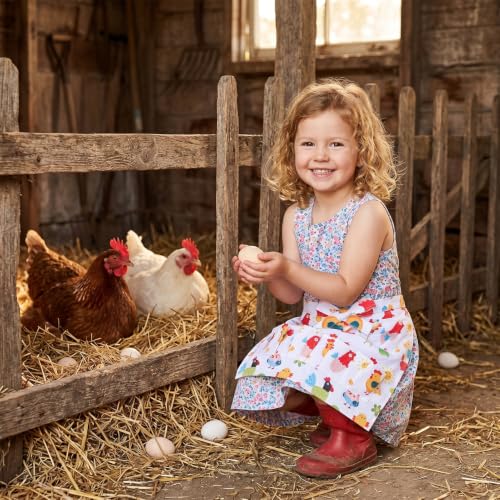 Egg Collecting Apron and Basket, 8 Pouches Chicken Egg Apron for Kids, 7 Pouches Egg Basket for Gathering Fresh Eggs - color: White