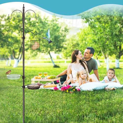 YINGYM Bird Feeder Stand Pole, 77 Inch Bird Feeding Station for Outside | Wild Bird Feeder Hanging Kit with Metal Suet Feeder, Bird Bath and Mesh Tray, 3-Prong Base - size: 77 Inches without Squirrel Baffle