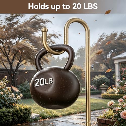74" Shepherds Hook Stand: Hanging Bird Feeders, Wind Chimes, Plants, Gold | Heavy Duty, Free Standing, Adjustable Pole Holder with Metal Base for Indoor & Outdoor, Holds Up to 20 LBS - color: Gold