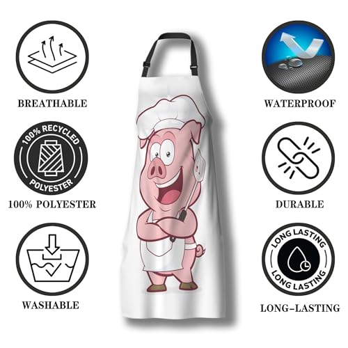 Kitchen Apron for Men Pig Chef Women Aprons for Cooking Restaurant BBQ Painting Crafting Gardening 27” (W) x 31” (H), Waterproof Apron - color: Pig Chef