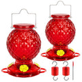 Hummingbird Feeder Glass 20 OZ 2-Pack Round Ant&Bee Proof Feeders | Red Glass Hummingbird Feeders for Outdoors Hanging with 4 Feeding Ports, Rustproof Leakproof Base, Garden Yard Décor Gifts