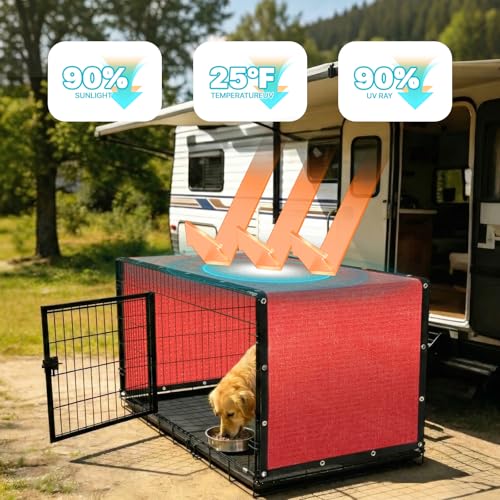 Amgo 90% UV Block Sun Shade Cloth for Dog Kennel Cover, 2' x 2' Red Pet Playpen Sunshade with Grommets, Durable Mesh Tarp for Crate, Patio, Stable,Chicken Coop & Outdoor Privacy Screen. - color: Red, size: 2' x 2' Custom Size