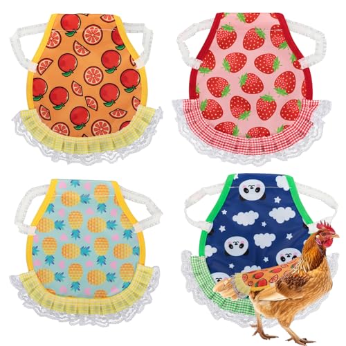 4Pcs Chicken Saddle for Hens, Waterproof Printed Hen Saddle, Elastic Chicken Aprons for Protection, Feather Protection Vest for Real Chickens