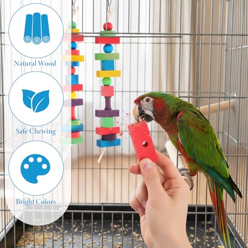 Bird Toys for Parrot, 165 Pcs Colorful DIY Wooden Blocks Craft | Cage Chewing Playing Training Toy for Cockatoos, Macaws, African Grey and Small Medium Parrots