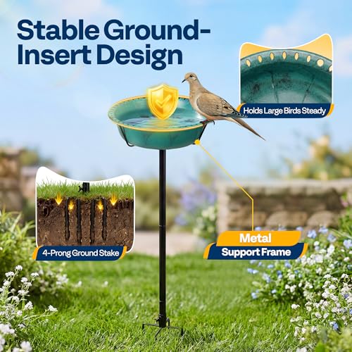 VIVOHOME Bird Bath for Outside with Metal Ground Stake, Green | Weather-Resistant ABS, 13-Inch Bowl, 1.45-Gallon Capacity, for Outdoor/Garden, Bird-Friendly, Easy to Clean - color: Green, size: Birdbath Only