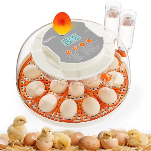 APDOE Egg Incubators for Hatching Eggs, Temperature and Humidity Control, Automatic Egg Turning, Egg Candler, External Water Bottle, Air Vent, for Chicken, Duck & Quail Eggs, 18 Eggs - color: Orange, size: 18 Eggs + 8 Large Eggs