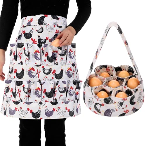 15 Pouches Chicken Egg Apron 7 Pouch Chicken Egg Basket | Women Apron For Collecting Fruit Duck And Goose Eggs Storage Bag For Christmas Autumn Gift Home Farms Decor Sturdy Canvas - style: Stylish