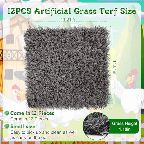 Zhengmy 12 Pcs Chickens Nesting Pads Set Nest Box Bedding Washable Nesting Pads for Chicken Coop, Artificial Grass Rug Carpet Synthetic Turf Mat, 12 x 12 x 1.2 Inches (Gray) - color: Gray