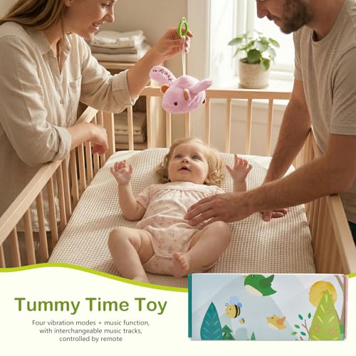 Baby Hanging Flying Bird Musical Toys for Stroller Car Seat Crib Play Gym | Ages 0-36 Months, Tummy Time, Sensory Music Toys, Plush with Clamp, Boys and Girls, Flapping Wings Bee/Birds Toy - color: Pink Pig