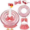 Bikini Porch Goose Outfits with Sunglasses and Swimming Tube for 23" Summer Goose Costume Garden Patio Statue Decor(Red Plaid) - style: Red Plaid