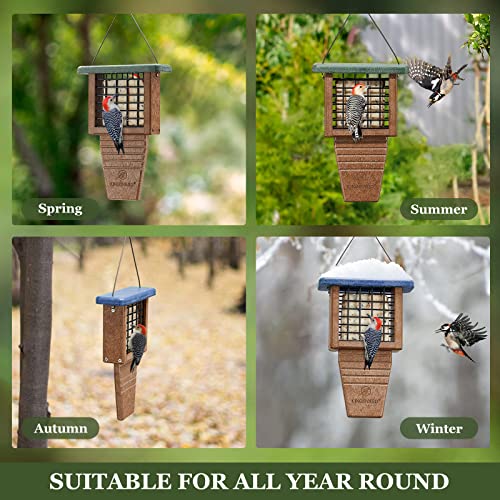 Kingsyard Suet Bird Feeder with Tail-Prop | Recycled Poly Lumber Suet feeder, Sturdy & Durable, Outside Hanging, Great for Woodpecker & Clinging Birds, Blue - color: Blue
