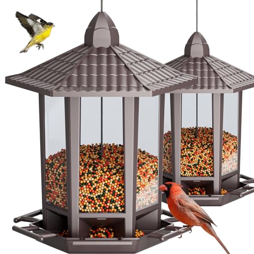 Birdream 2 Pack Bird Feeders for Outdoor, Retro Pagoda Design Fun Installation, Garden Gifts Hanging Bird Feeders for Garden Yard Outside Decoration Bird Watchers - Brown - color: Brown, size: 2 PACK