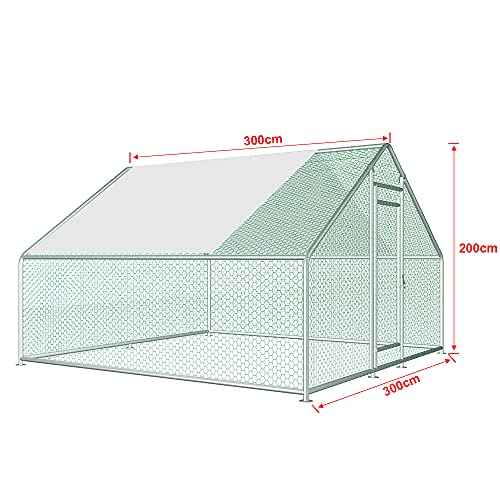 Large Outdoor Metal Chicken Coop Walkin Poultry Cage Hen Run House with Waterproof and Anti-Ultraviolet Cover for Backyard Farm Use (9.8ft*9.8ft*6.5ft)