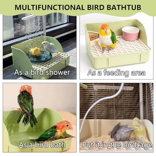 Automatic Parakeet Bird Bath with Pump,Parrot Shower Bathtub (Green) | Circulating Water System Large Bird Fountain Bath Bathing Tub for Budgie Cockatiel Lovebird Conure - color: Green