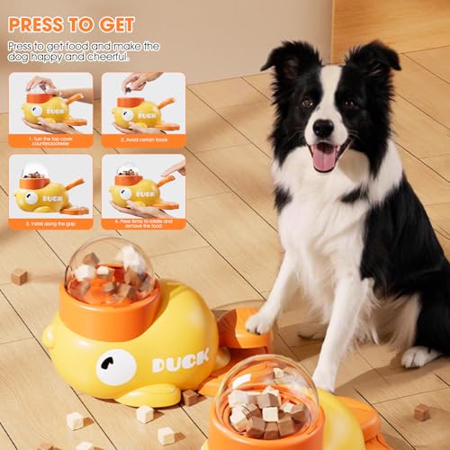 Interactive Dog Treat Dispenser Toy, 2026 New Duck Shape Puzzle Feeder,Interactive Dog Food Dispenser with Press Button and Rotating Design,Slow Feeding Game for Dogs and Cats