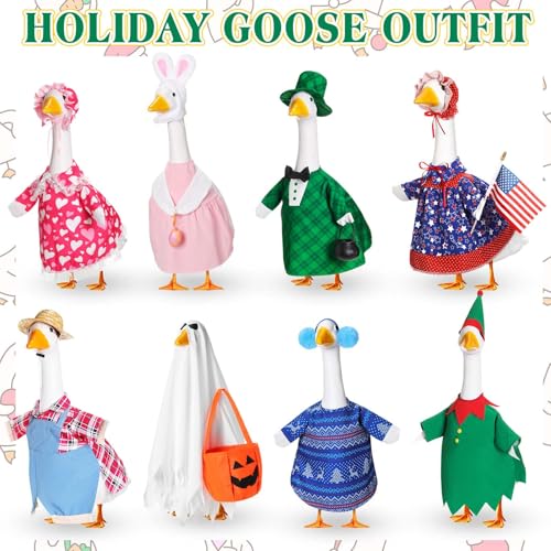 8 Set Basic Style Porch Goose Outfit 17inch, Seasonal Bundle | For Lawn Yard Decor, Seasonal Themes Include Fall Halloween Thanksgiving Christmas Valentines Easter Summer, Dress Hat Set - size: 17Inch, style: Basic Style