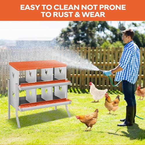 Garvee Chicken Nesting Box, 6 Compartments Nesting Box for Chickens, Galvanized Steel Chicken Laying Box for Easy Egg Collection, Wall Mounting - color: Orange | 6 Compartments+legs