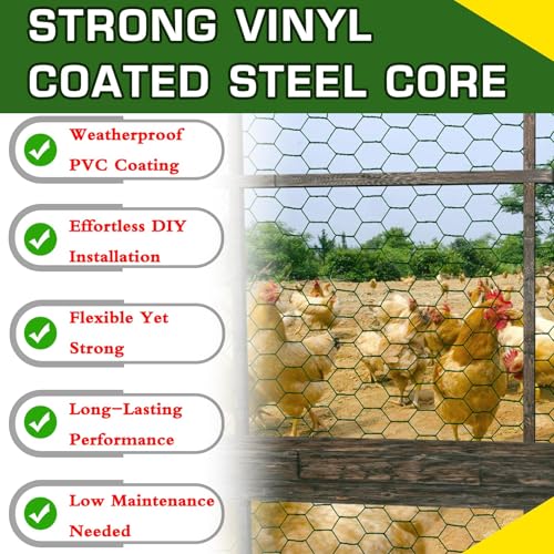 Premium Green Chicken Wire Fencing 13.7inx157in, PVC Coated Chicken Wire, Poultry Netting, Galvanized Chicken Wire Barrier for Floral Arrangements/Craft Projects/Pet/Rabbit - color: Green, size: 13.7inx157in