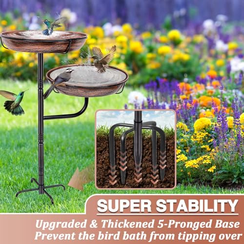 ZMCYNG Metal Bird Bath for Outside, 41in Standing Bird Bath Feeder Bowl | Outdoor Freestanding Birdbaths Bowl, Double Bowl Bird Bath Stand for Garden Yard Patio Outdoor Decor, Upgraded 5-Pronged Base