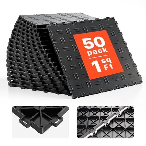 VEVOR Garage Floor Tiles 12 x 12 x 0.53 inch, Interlocking Design Ease of Installation Double-Sided Texture Non-Slip Sturdiness, for Garages, Basements, Repair Shops, Black, 50 Pack | Easy Installation Double-Sided Texture Non-Slip Sturdiness, Polypropyle