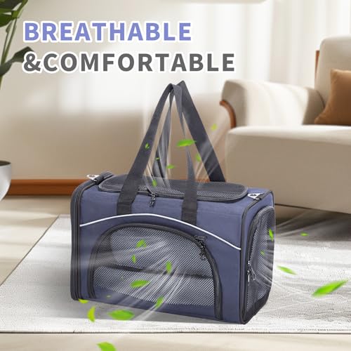 Petsfit Airline Approved Pet Carrier for Small Dogs & Cats, 19x9x12 TSA Approved Carrier, with Removable Dual-Sided Padding (2-Way Placement) - Fits Under Most Airplane Seats, Escape Proof (Navy) - color: Navy, size: 19.0"L x 9.0"W x 12.0"H
