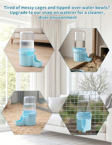 Quail Chick Waterer with Anti-Drowning Shallow Tray, 16.6 fl oz Automatic Gravity Button Quail Waterer, Hanging or Free-Standing Bird Water Dispenser for Wire Mesh Cages and Brooders (Blue) - color: Blue