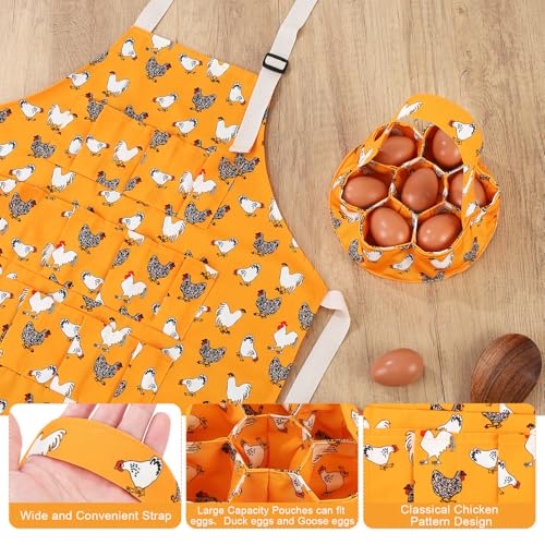 Egg Collecting Apron and Basket, 12 Pouches Chicken Egg Apron, 7 Pouches Chicken Eggs Basket, Collector Chicken Eggs - color: Yellow Flower Chicken, Full-body