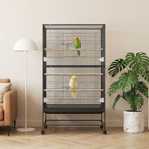 GarveeHome 60" H Large Bird Cage, Bird Cage with Rolling Storage Stands, Feed Bowls, Wide Tall Parakeet Cage for Parrots, Conures, Cockatiel, Cockatoo
