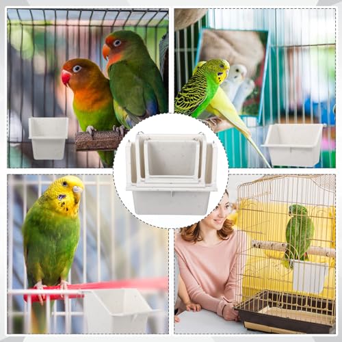 LemonRoad 3 Pcs Bird Cage Feeders Winged Plastic Cup Universal Cage Waterer Food Dishes Bowl Pet Supplies Accessories for Small Bird(Milky White)