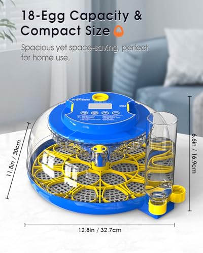18 Eggs Incubator for Hatching Eggs with Automatic Egg Turning and Humidity Control, Egg Candler, External Water Bottle Refill, Hatch Days Display, 360° Clear View, for Chicken Duck Goose Quail Birds - size: 18 eggs
