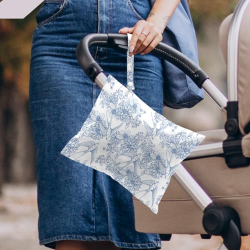 Chinoiserie Bird Wet Bag Reusable Wet Dry Bags for Travel Beach Pool Gym Yoga Bath, Flower Waterproof Bag for Swim Suit Dirty Gym Cloth, Swallow Peony Diapers Cosmetic Bags Toiletries Organizer - color: Multi02446