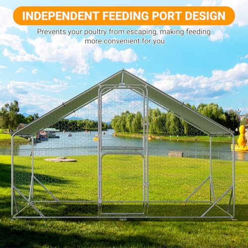 Large Metal Outdoor Chicken Coop – Spacious Run Poultry Cage with Waterproof & Anti-UV Cover – Multifunctional for Chickens, Ducks, Geese, Rabbits 9.8' x 6.5' x 6.5'