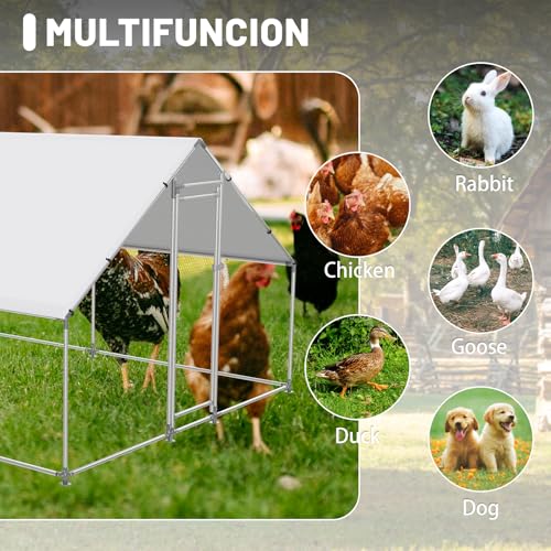 HEYTOWN Large Metal Chicken Coop Chicken Pen Walk-in Poultry Cage with Water-Resident and Anti-UV Cover Chicken Runs for Yard with Cover Duck Rabbit Dog House Outdoor - size: 26.2’L×9.8’W×6.5’H