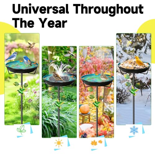 Metal Bird Bath for Outside, Vintage Birdbaths Removable Feeder Bowl with Butterfly Flower, Easy to Clean Birdfeeder for Outdoors Garden Yard Lawn Decor (Blue) - color: Blue