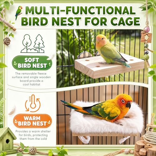 Vinsot Bird Perch for Cage, Detachable Plush Parrot Toy Hanging Bird Resting Nest for Conure, Budgie, Cockatiel, Lovebird, Canary, Finch, Hamster, Small Pets