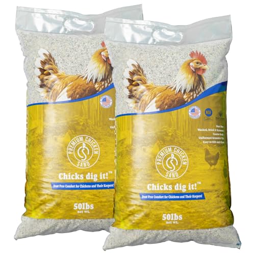 Premium Chicken Sand 50 lbs (2-Pack) – Dust-Free, Odor-Control Bedding for Chicken Coops, Nesting Boxes, and Runs – Natural Poultry Litter, 100 lbs Total - size: 2 Pack