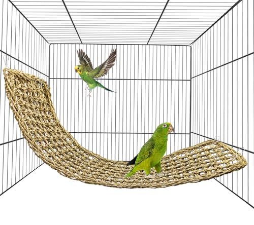 Bird Seagrass Mat 30 x 7 Inch Parrot Natural Seagrass Woven Net Hammock Parakeet Climbing Rope Ladder Mat Chew Toys Cage Accessories for Pigeon Macaw Cockatiel Conure Cockatoo Rat Bearded Dragon - size: 30" × 7"