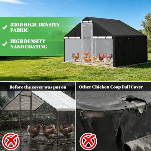 Chicken Coop Cover- Fits for 121" L x 81" W x 78.7" H Large Chicken Coop 420D Silver-Coated Waterproof, Windproof, UV Resistant Cage Cover (Cover Only, Without Frame) (121" L x 81" W x 78.7" H)