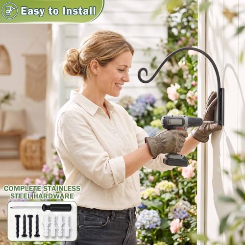Lifyzoon Heavy Duty Plant Hanger Bracket: 80 lbs 16 Inch Outdoor Hook | Hand-forged Steel Wall Mount, Holds 80 Lbs for Hanging Baskets Feeders Lanterns, Complete Hardware, Rust Resistant Outdoor - size: 1A-16 Inch